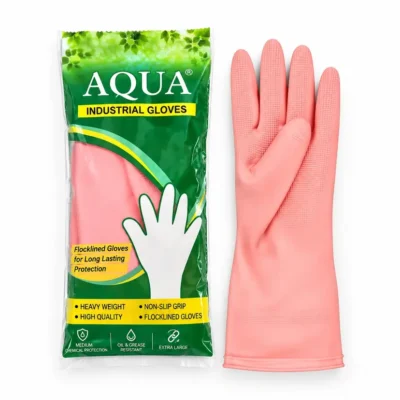 Flocklined Industrial Rubber Gloves | Non-Slip Grip, Rolled Cuff | Medium, Large & Extra Large